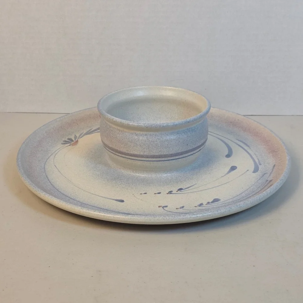 Jack Westlin Signed Pottery Chip Dip Serving Set Blue Mauve Stoneware PNW Tacoma